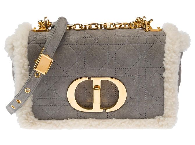 Borsa DIOR Dior Caro in Pelle Scamosciata Grigia - 103071 Grigio - vista 3