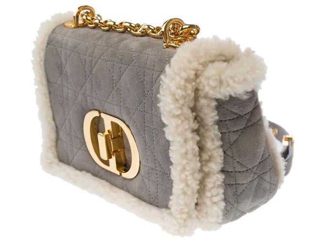 Borsa DIOR Dior Caro in Pelle Scamosciata Grigia - 103071 Grigio - vista 5