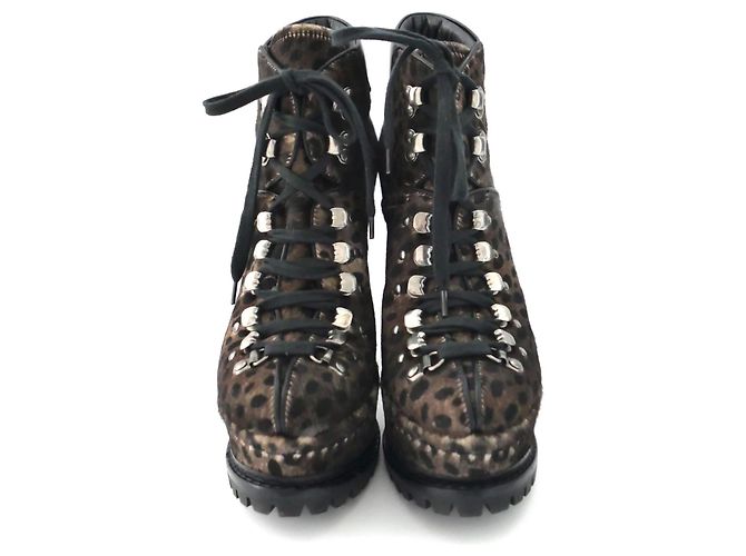 Botines de plataforma de piel de ternera leopardo Alaïa Castaño Gris - vista 2