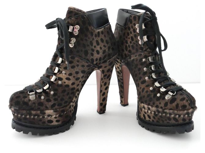 Botines de plataforma de piel de ternera leopardo Alaïa Castaño Gris - vista 3