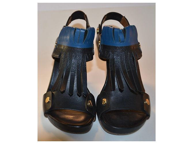 Sandali Chloé in pelle neri e blu con frange taglia 37 Nero - vista 3
