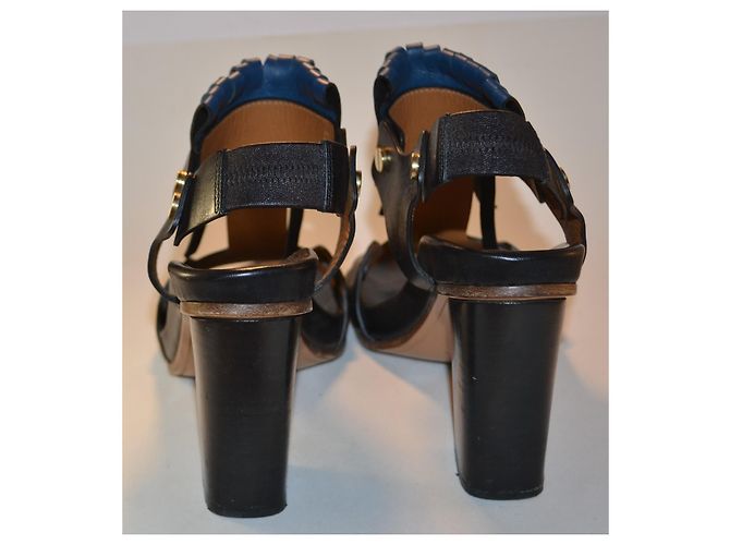 Sandali Chloé in pelle neri e blu con frange taglia 37 Nero - vista 4
