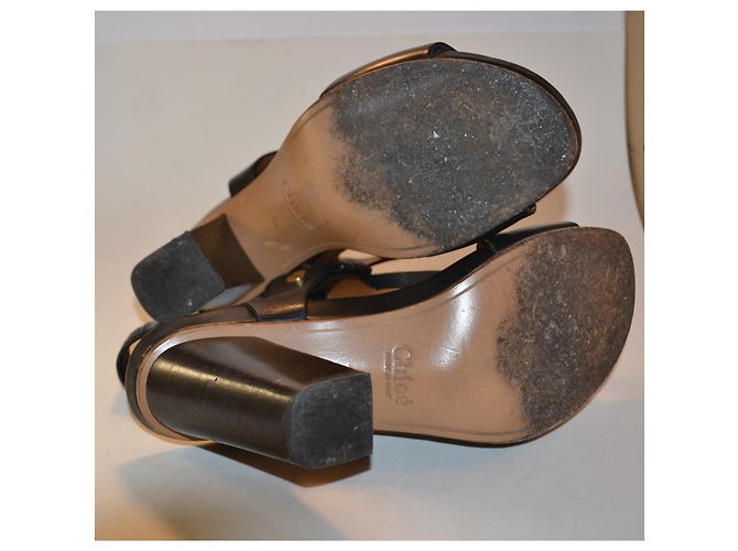 Sandali Chloé in pelle neri e blu con frange taglia 37 Nero - vista 5