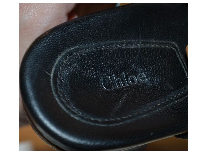 Sandali Chloé in pelle neri e blu con frange taglia 37 Nero - vista 7