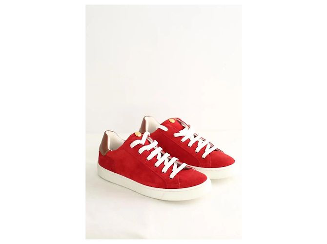 Sneaker Longchamp in camoscio rosso - vista 3