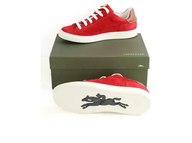 Sneaker Longchamp in camoscio rosso - vista 5