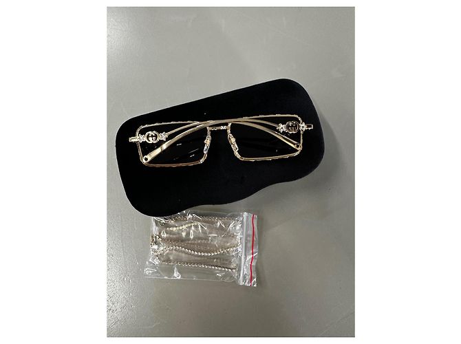 Gucci GG1568S Occhiali da sole in metallo e strass D'oro - vista 5