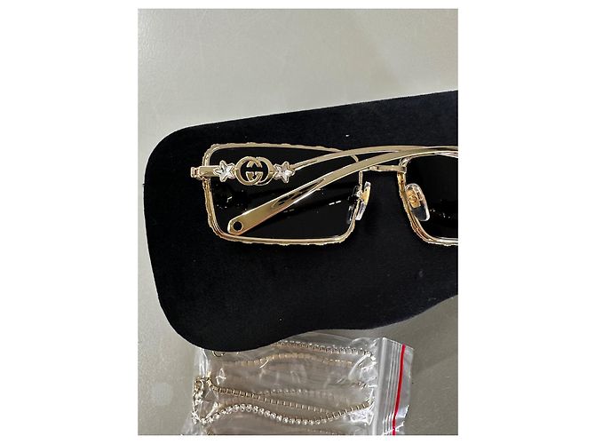 Gucci GG1568S Occhiali da sole in metallo e strass D'oro - vista 6