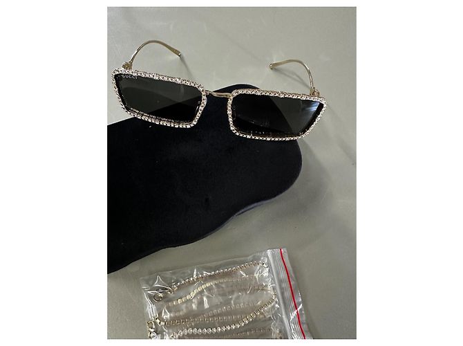 Gucci GG1568S Occhiali da sole in metallo e strass D'oro - vista 9