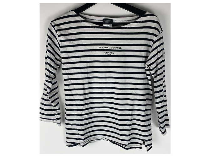 Camicia Chanel a Righe in Cotone Bianco e Blu Navy - vista 2