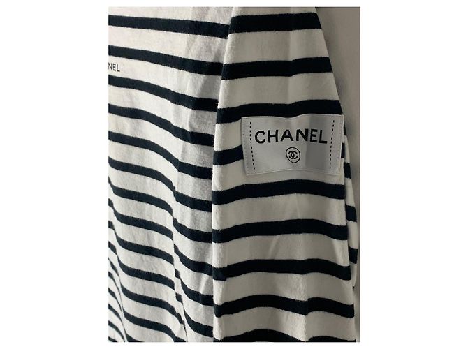 Camicia Chanel a Righe in Cotone Bianco e Blu Navy - vista 4