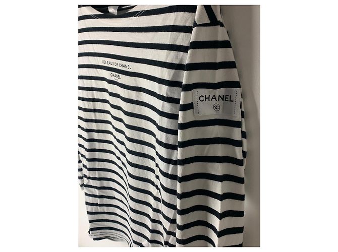 Camicia Chanel a Righe in Cotone Bianco e Blu Navy - vista 5
