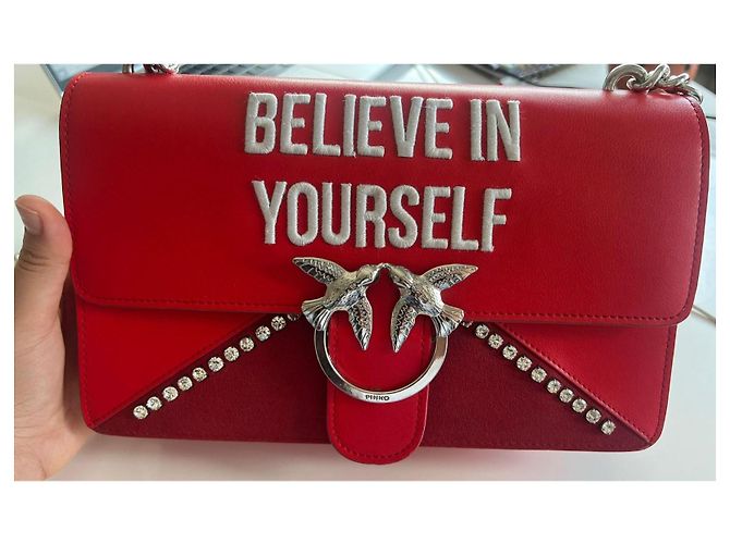 Borsa Pinko Love in pelle di vitello rossa e camoscio Rosso - vista 3