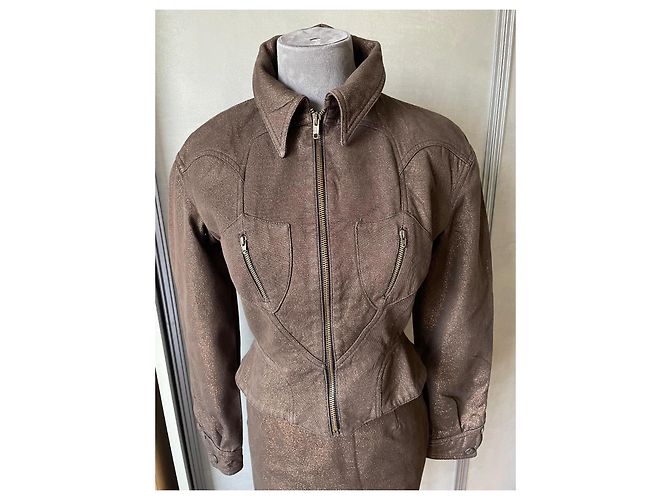 Terno e Saia Thierry Mugler Marrom Dourado Lurex Algodão - vista 2