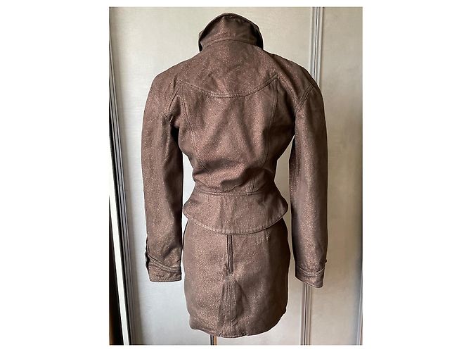 Terno e Saia Thierry Mugler Marrom Dourado Lurex Algodão - vista 3