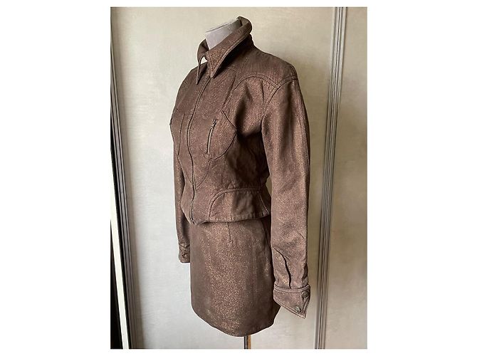 Terno e Saia Thierry Mugler Marrom Dourado Lurex Algodão - vista 5