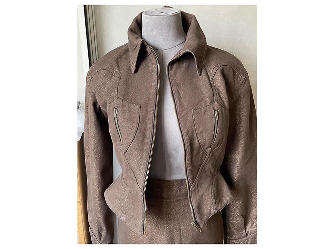 Terno e Saia Thierry Mugler Marrom Dourado Lurex Algodão - vista 9