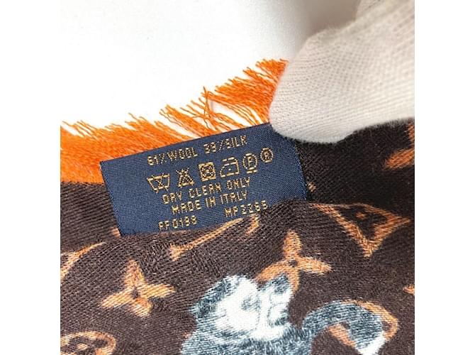 Sciarpa Grande Louis Vuitton in Lana e Seta Marrone Arancione - vista 10