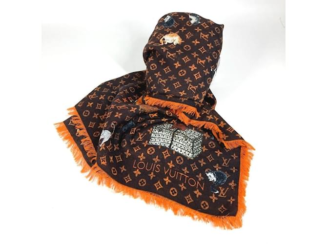 Sciarpa Grande Louis Vuitton in Lana e Seta Marrone Arancione - vista 11