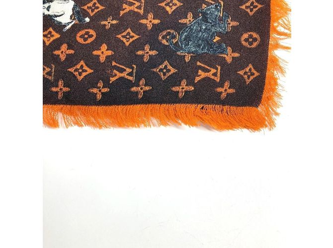 Sciarpa Grande Louis Vuitton in Lana e Seta Marrone Arancione - vista 2