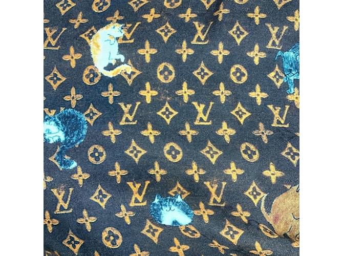 Sciarpa Grande Louis Vuitton in Lana e Seta Marrone Arancione - vista 5