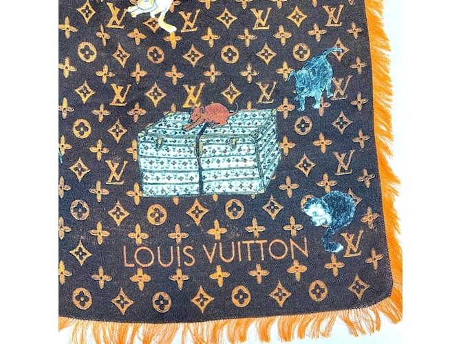 Sciarpa Grande Louis Vuitton in Lana e Seta Marrone Arancione - vista 7