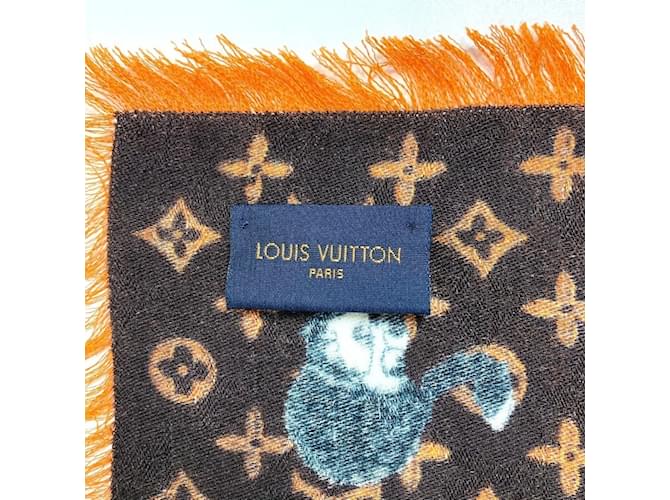 Sciarpa Grande Louis Vuitton in Lana e Seta Marrone Arancione - vista 8