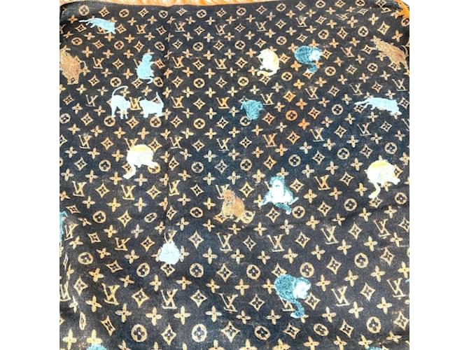 Sciarpa Grande Louis Vuitton in Lana e Seta Marrone Arancione - vista 9