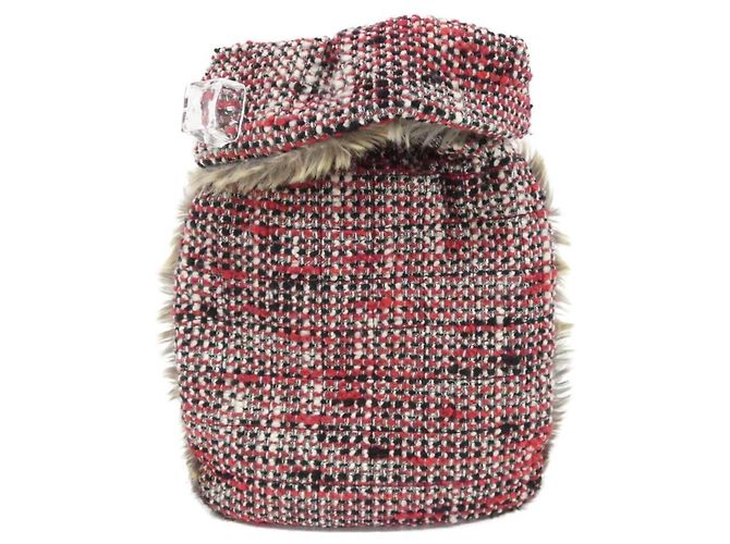 Borsa a spalla in tweed rosso e bianco Chanel - vista 2