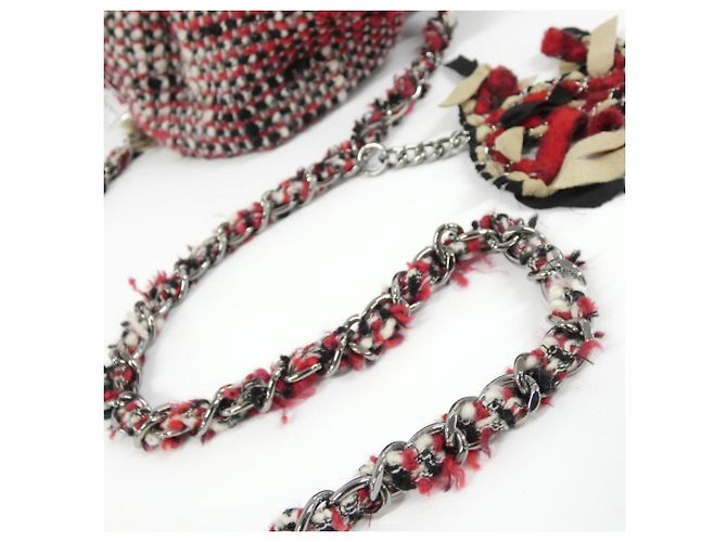 Borsa a spalla in tweed rosso e bianco Chanel - vista 7