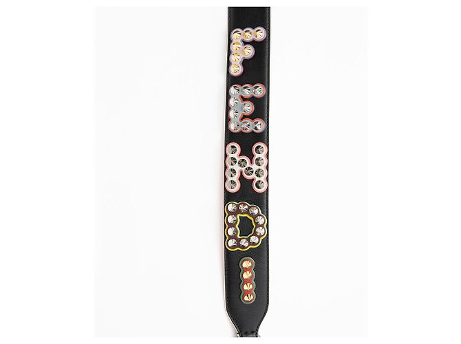 Fendi Leather Studded Fun Fair Strap You Shoulder Strap Nero - vista 6