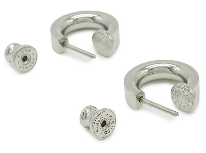 Hermès Orecchini a cerchio con motivo Cadena Hermes Kelly Argento Metallico - vista 3