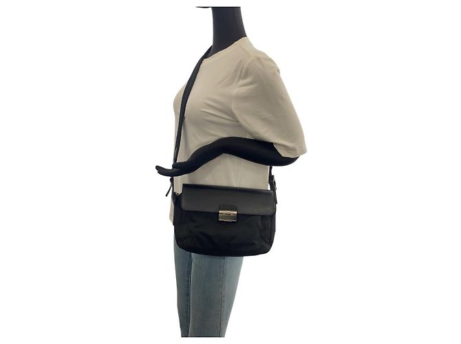Borsa a Spalla in Nylon e Pelle Tessuto Prada Nero - vista 7