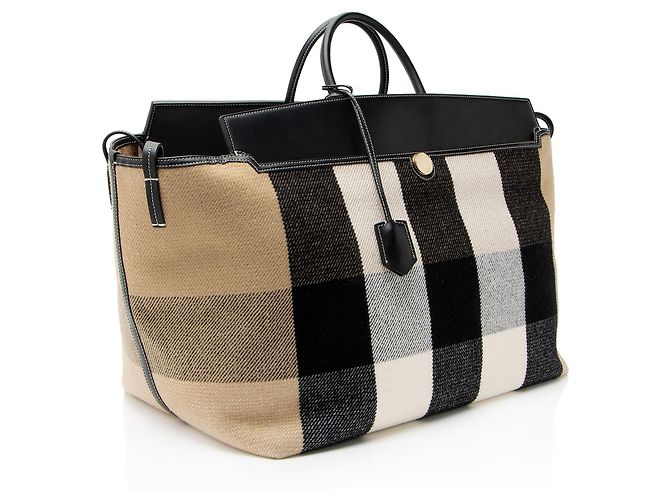 Tote XL in lana a quadri Burberry Marrone Beige - vista 2