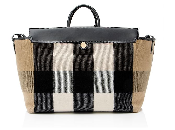 Tote XL in lana a quadri Burberry Marrone Beige - vista 3
