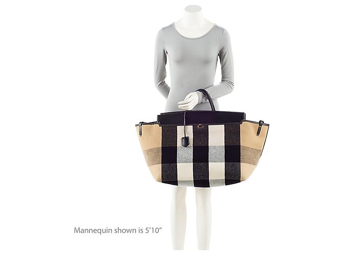 Tote XL in lana a quadri Burberry Marrone Beige - vista 5