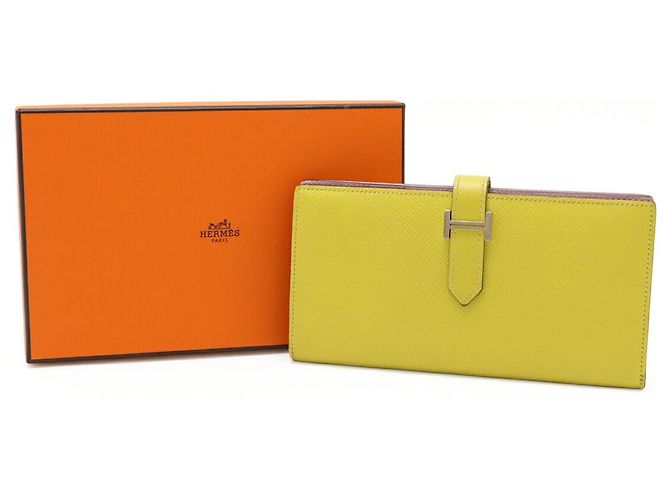 Béarn Portafoglio lungo Hermès BEARN SOUFFLET VERSO in Veau Epsom Giallo - vista 9
