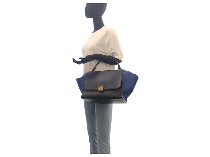 Céline Celine Trapeze Medium Lederhandtasche Blau - Ansicht 9