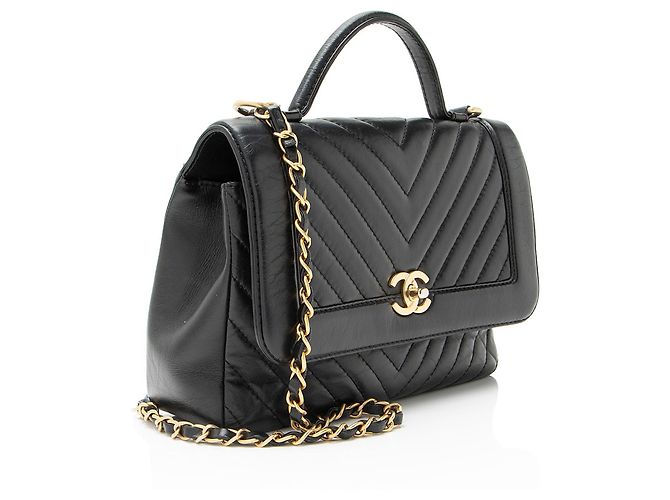 Chanel Chevron Pelle di Vitello Timeless Flap Borsa a Mano Nero - vista 2