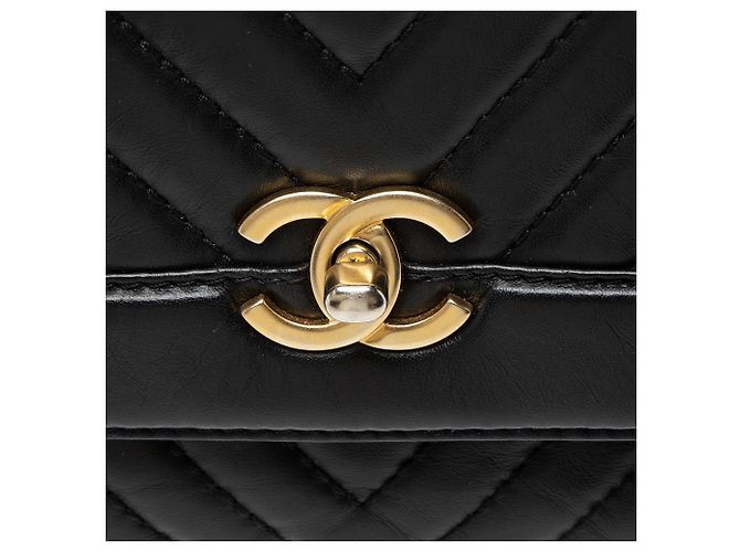 Chanel Chevron Pelle di Vitello Timeless Flap Borsa a Mano Nero - vista 9