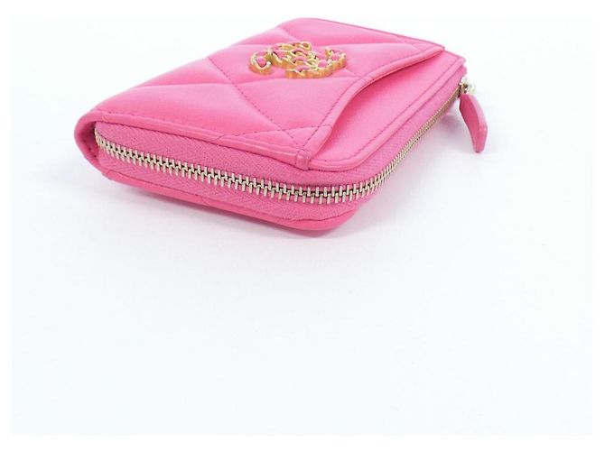 Tarjetero de piel de cordero Chanel 19 Rosa - vista 3