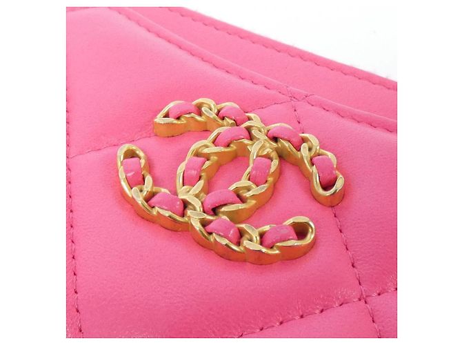 Tarjetero de piel de cordero Chanel 19 Rosa - vista 8