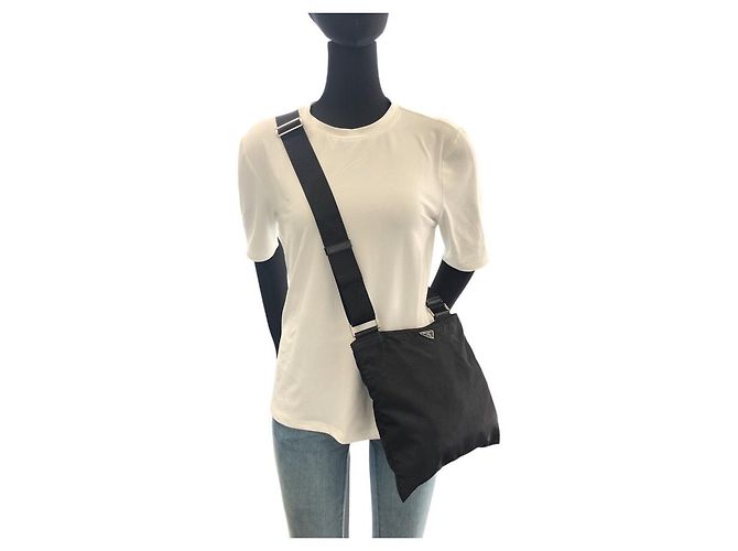 Bolsa transversal em nylon tessuto com logo triangular Prada Preto - vista 7