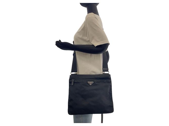Bolsa de ombro em nylon tessuto com logo triangular Prada Preto - vista 6
