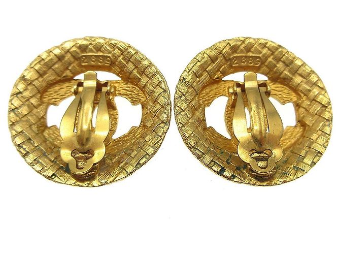 Chanel Vintage CC Round Cutout Clip-On Metal D'oro - vista 2