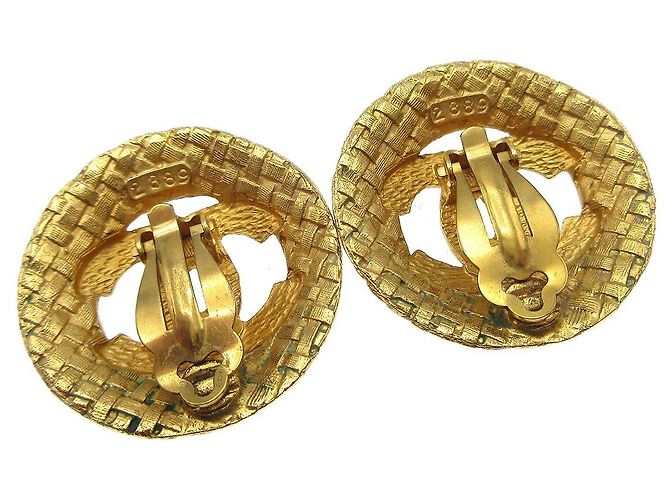 Chanel Vintage CC Round Cutout Clip-On Metal D'oro - vista 6