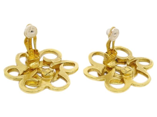 Chanel Vintage CC Flower Clip-On Metal D'oro - vista 2