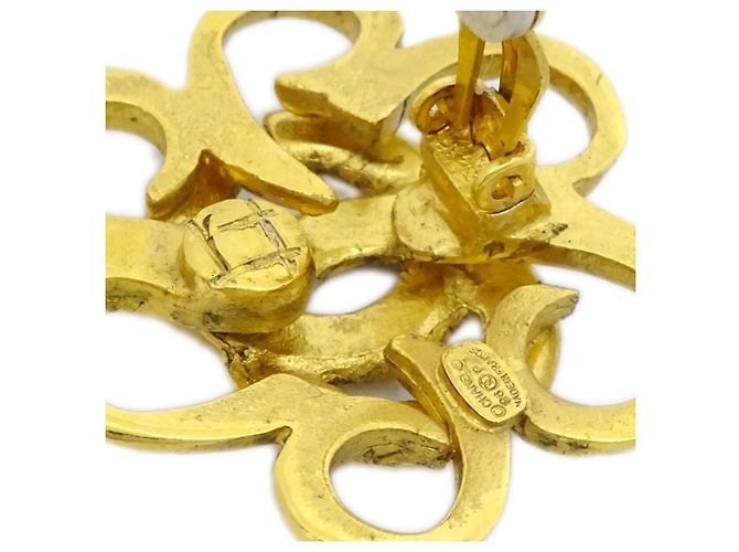 Chanel Vintage CC Flower Clip-On Metal D'oro - vista 3