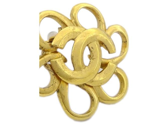 Chanel Vintage CC Flower Clip-On Metal D'oro - vista 4