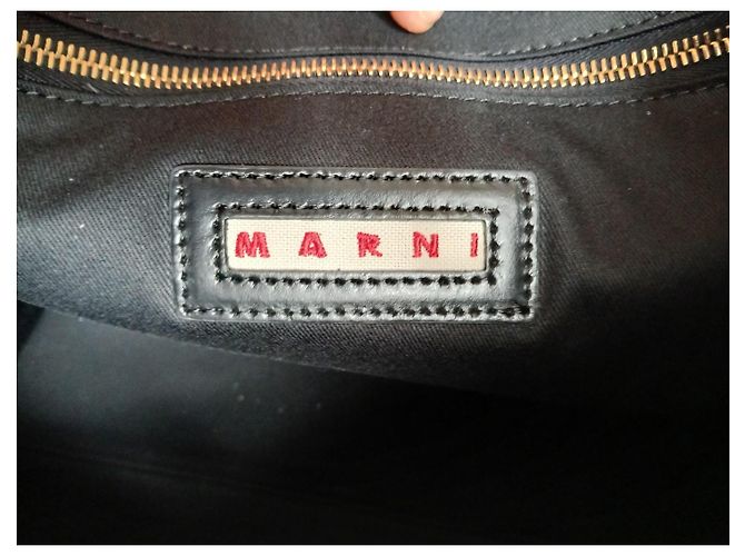 Marni Marcel Tasche Zweifarbig Schwarz Weiß Leder Canvas - Ansicht 11